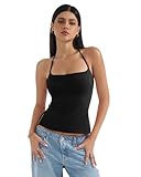 SUUKSESS Women Halter Double Lined Fitted Tank Tops Backless Going Out Camisole Crop Tops (Jet Black, M)