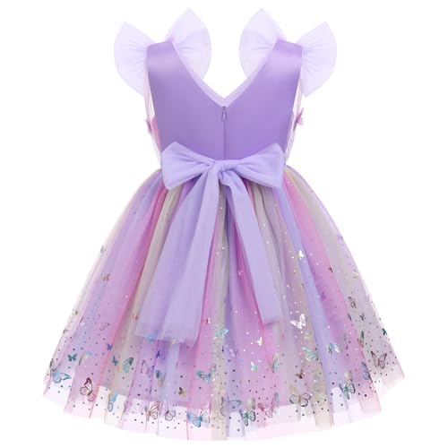 Image of IMEKIS Toddler Kids Girls Butterfly Dress Sparkle Sequins Tulle Wedding Formal Birthday Dresses 2-10T