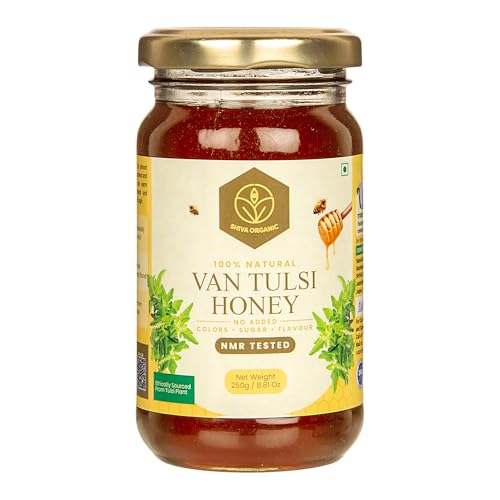 Image of Shiva Organic Raw Van Tulsi Flower Honey 250g | 100% Pure NMR Tested | Raw and Unprocessed