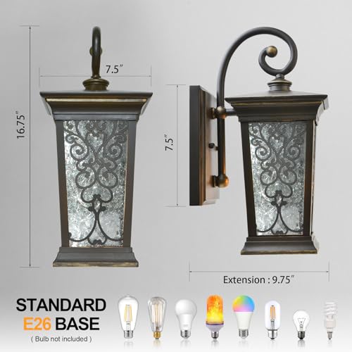 Image of ALVIME Outdoor Wall Light Fixtures, 17 Inch Oil Rubbed Bronze Exterior Lighting Fixtures, Waterproof Outdoor Sconce Lights, Outside Porch Lanterns for House, Farmhouse, E26 Base&Clear Seeded Glass
