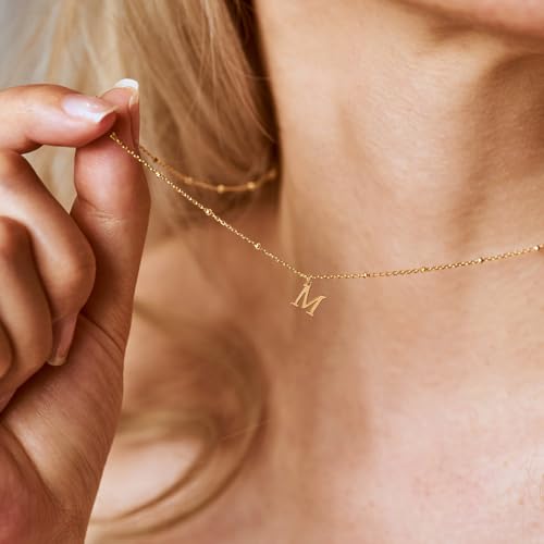 Initial Necklaces for Women - 14K Gold Silver Plated Letter Necklace Name Personalized Dainty Fashion Chain Non Tarnish Single Cute Pendant Necklace Charm Jewelry Gift for Women Teen Her3