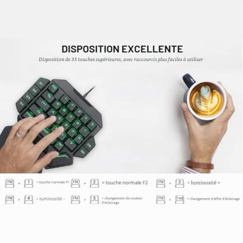 Clavier de jeu à une main mécanique RGB 35 touches macro pour PC Windows Linux - 5