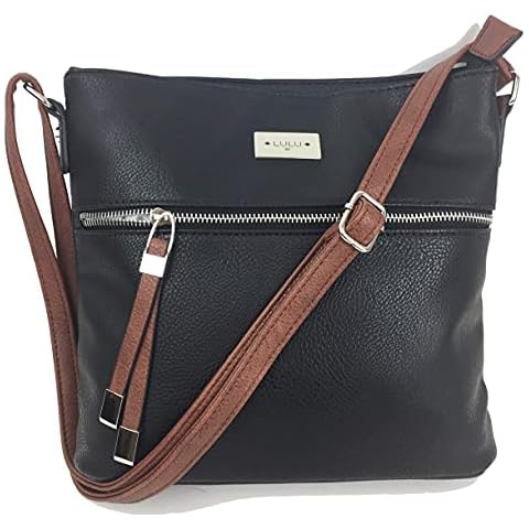 Savvy Street Ladies Cross Body Bag, Shoulder Bag with Adjustable Strap in Vegan Leather with Multi Pockets Multipurpose Shoulder & Crossbody Bags for Women. (A Black/Tan) Cover