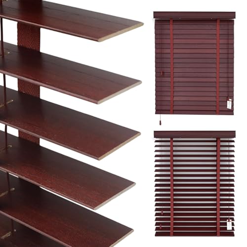 Persiana Veneciana de Madera para Ventanas, Persianas Horizontales De Interior de 50 mm de Lamas W 25/30/35/45/60/80/100/130/160cm Cortinas venecianas opacas para Oficina en casa Baño(Wine Red)