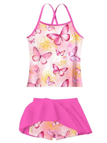 Image of Girls Tankini Swimsuit Mermaid Bathing Suits Criss-Cross Strap Adjustable Summer Beach Two Piece Swimwear Size 4-12