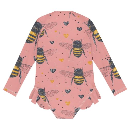 Girls One Piece Swimsuits Long Sleeve Swimsuit Zipper Bathing Suits Bee Honeycomb Dots2