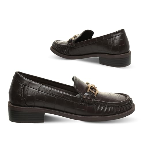 TARYN ROSE Korrin Women’s Croco Embossed Loafers with Gold Bit...