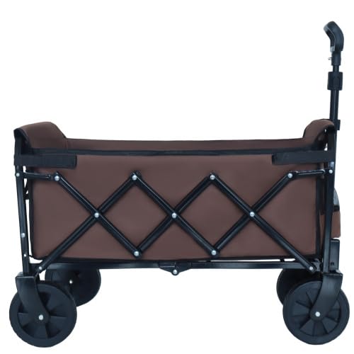 【LuckyNote】 Carrito utilitario plegable de doble capa con 100% espacio extra - Capacidad 225 lbs para camping, compras, deportes, jardinería, pesca, 29.5x17.9x38.6 pulgadas (Marrón) miniatura 3