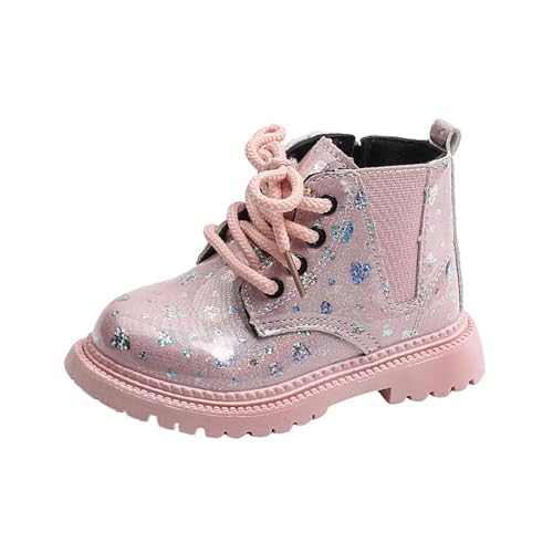 Girls Glitter Combat Boots Sparkly Lace Up Booties Fashion Ankle Shoes Casual Winter Footwear