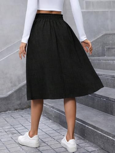 EARKOHA 2025 Skirt for Women Denim A-Line Skirt Autumn Loose Fit Button Midi Skirts Black XL2
