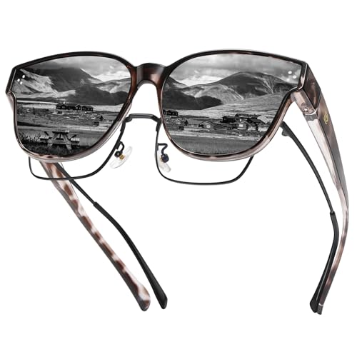 Image of DUCO Fit Over Sunglasses for Men Women Wear Over Glasses Retro Wrap Around Polarized Sun Glasses UV400 Protection