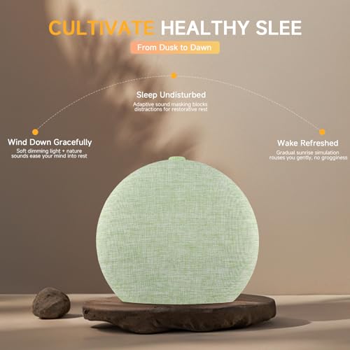 Image of Geuuap Sunrise Alarm Clock White Noise Machine with Bluetooth Speaker,Green | 30 Soothing Sounds, 17 Dimmable lights, Simulated Sunrise, Backup Battery Memory, Auto-off Sleep Timer, Screen-Free Design