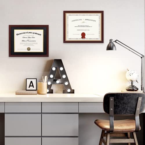 Image of upsimples Diploma Frame with HD Glass, 11x14 Mahogany, 2 Pack | Certificate Degree Frame, Fits 8.5 x 11 with Mat, Graduation Gift for Wall and Tabletop, Black & Gold Double Mats