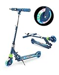 TENBOOM Scooter with Handle Brake for Kids Ages 4-7, Light Up Wheels Gift for Girls Boys Ages 6-12, Easy Folding with 3 Levels Adjustable Handlebar and Rear Brake,Blue