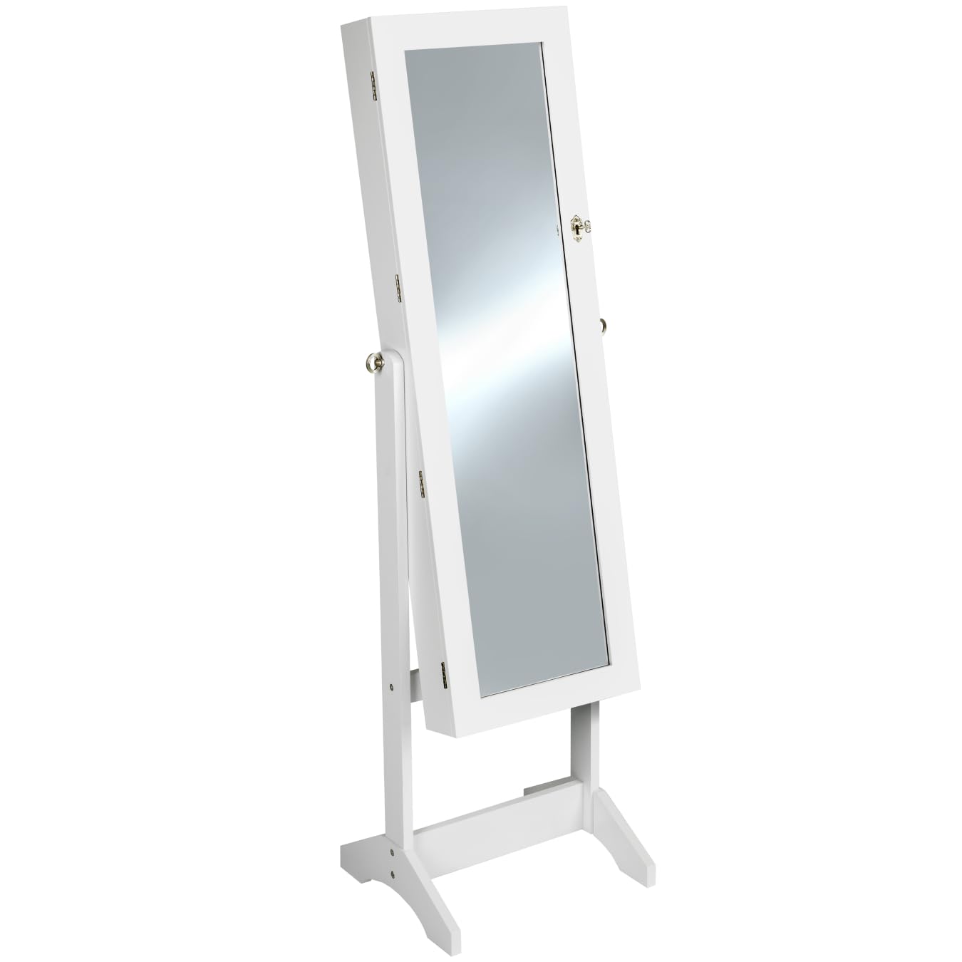 tectake® Espejo Cuerpo Entero con Joyeros Mujer Organizador, Joyero Niña, Espejo Maquillaje de Pie Ajustable con Cerradura, Revestimiento de Terciopelo. - 45 x 37 x 147 cm Blanco