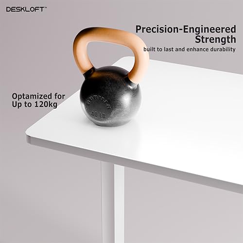 Image of Electric Standing Desk Height Adjustable Table | Ergonomic Sit Stand Workstation with Walnut Wood Grain Top | Motorized Computer Desk for Home Office (White Frame & White Top, 1200x600 mm)