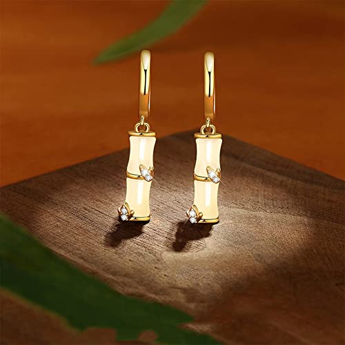 925 Sterling Silver Gold-plated Jade Earrings for Women Elegant Bamboo Joint Hoop Dangle Earrings4