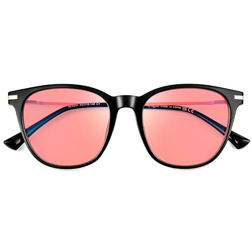 Image of Fluorescent-41 Pink Tinted Blue Light Blocking Glasses for Migraine, Light Sensitivity, Photophobia JF5002