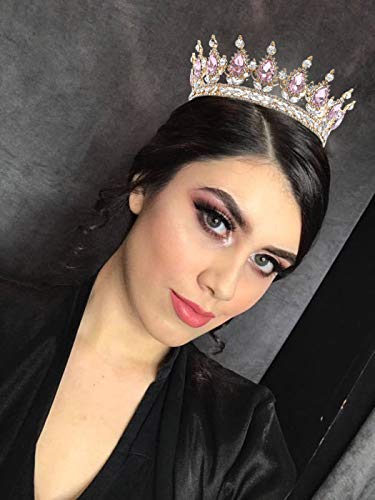 Image of Foyte Baroque Queen Crown and Tiaras Sparkly Rhinestone Wedding Crown Bride Tiaras Royal Princess Full Tiaras Headpieces for Women and Girls