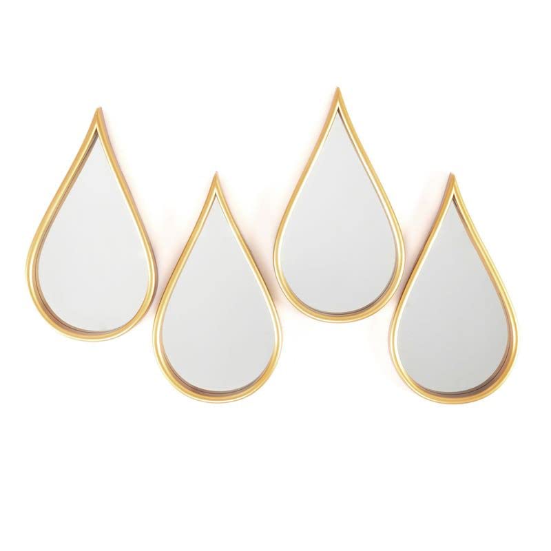 Set de 4 Miroirs Muraux Décoratifs Forme Goutte Or 35 cm