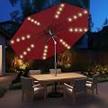 HOMSHADE 9ft Solar Patio Umbrella - Solar Lights LED Lighted Outdoor Market Table Umbrella, UPF50+ UV Protection with Push Button Tilt, Crank for Pool Deck and Garden (Burgundy Red)