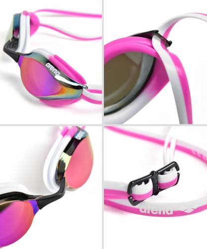 Image of ARENA Unisex Python Racing Swim Goggles for Men and Women Anti-Fog No Leak Max Comfort Dual Strap, Mirror /Non-Mirror Lens