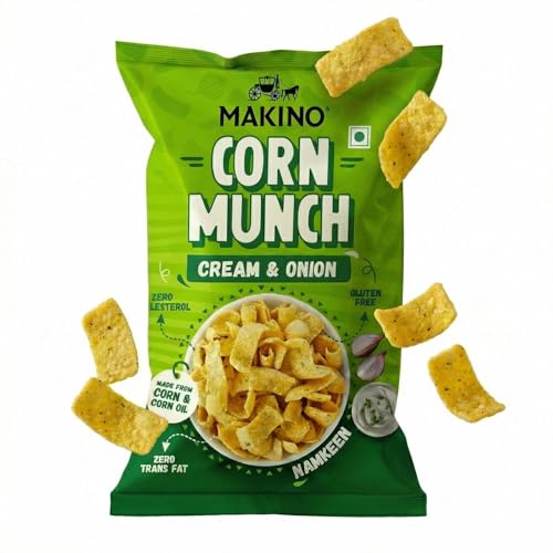 Image of Makino Corn Munch Cream & Onion Crunchy Chips, Pack of 3 (150g) Each - First Time in India, Creamy & Zingy Fusion Flavour, Irresistible Snack, Zero Trans Fat, Gluten Free & No MSG