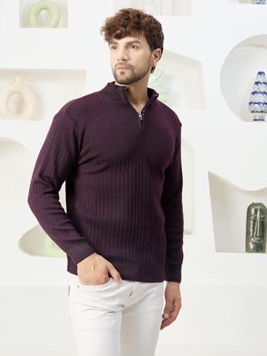 Image of Kvetoo Men High Neck Zipper Full Sleeve Woolen Winter Sweater