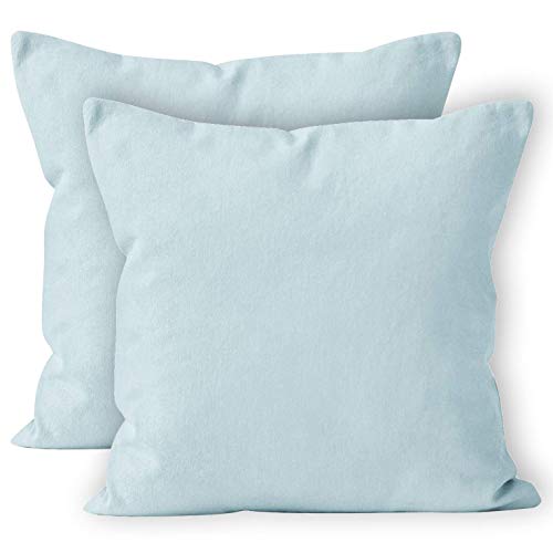 Encasa Cotton Throw Pillow Covers Set of 2 I 24x24 in (60x60 cm) - Ice Blue I No Insert I Plain Square Pillowcases I Machine Washable | Indoor Use Only