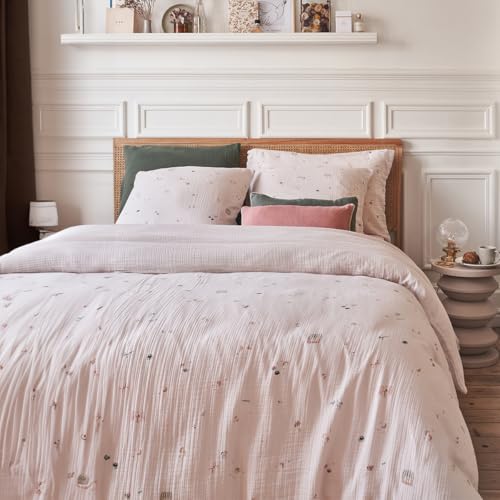 Copripiumino in garza di Breakfast in Parigi 140 x 200 cm stampato cotone beige