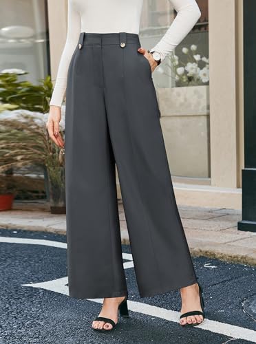 Dressy Pants Women High Elastic Waisted in The Back Business Work Trousers Long Straight Pants Dark Grey 2XL2
