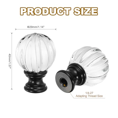 Image of PATIKIL 1 /4-27 Lamp Finial Cap for Lampshade Harp Top, Cap Nut Screw Cap Knob Clear Pumpkin Ball Shaped Crystal Lamp Shade Decoration for Table Floor Lamp, Black