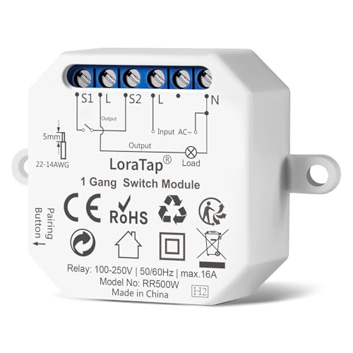 LoraTap Relè Wifi, Modulo Interruttore Wireless 10A / 2500W Mantiene Interruttore Originale, Controllo Remoto Luce su App Smart Life, Controllo Vocale di Alexa