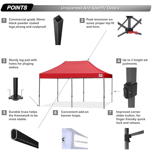 Image of ABCCANOPY Patio Pop Up Canopy Tent 10x20 Commercial-Series(Red)