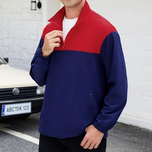 Image of EDITCOZY Men's Lightweight Quarter Zip Pullover Casual Windbreaker for Running Golf Jackets with 3 Pockets