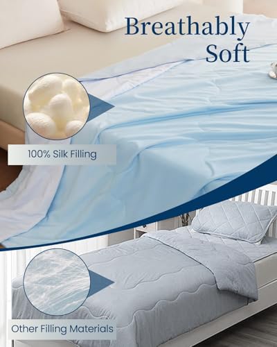 Image of THXSILK Ombre Silk Comforter, 100% Natural Mulberry Silk Filling, Gradient Bed Blanket, All-Season Machine Washable, Luxury Decorative Comforter for Bedroom /Home(Ocean Blue, 90 inchx90 inch)