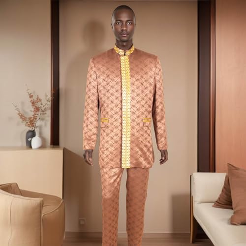 African Suits for Men Full Sleeve Embroidery Slim Fit Blazer and Pants Set Dashiki Outfits African Clothes3