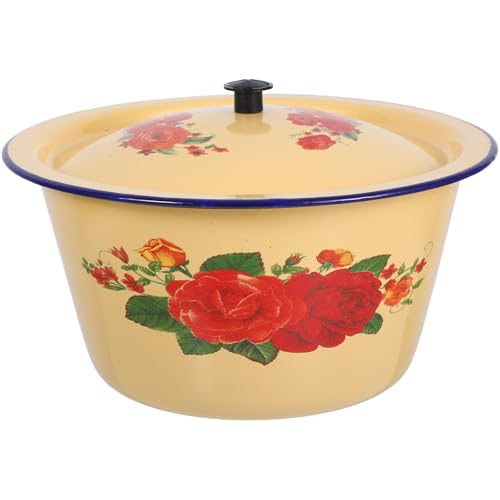 DOITOOL Lavabo Vintage Esmaltado con Tapa 18 Cm, Cuenco Multifuncional para Cocina y Lavado de Manos, Contenedor de Esmalte Resistente para Hogar y Restaurante, Diseño Retro Clásico
