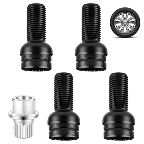 4 Boulons de Roue Antivol en Acier avec Écrous de Roue M14 * 1.5 MM, Écrous de Roue Sécurisés en Acier Haute Résistance avec Clé de Sécurité, Bora, Golf, Jetta, Magotan, Beetle, Passat
