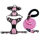 Anti Zieh Geschirr für Hunde, Verstellbares No Pull Hundegeschirr mit Brustclip & Griff, Reflektierend und Atmungsaktiv, Komfortables Geschirr zum Spazieren & Training (Rosa, M(7.5-17.5kg))