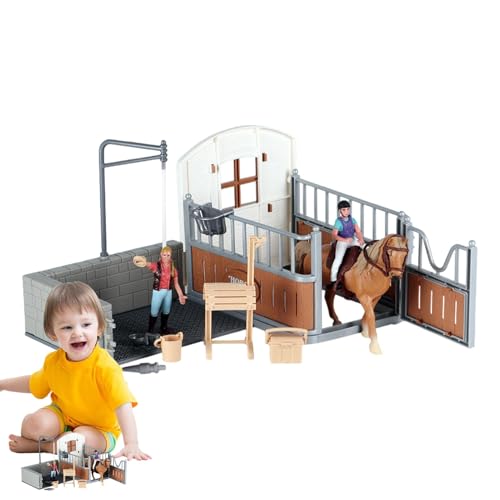 Granja de caballos de juguete con establo y figuras de animales para niños y niñas