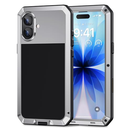 Lanhiem Metal for iPhone 17 Case, Heavy Duty Shockproof Cases, [Built in Tempered Glass Screen Protector] [Military-Grade Rugged], Full Body Protective Tough Strong Hard Phone Cover 6.3 Inch (Sliver)
