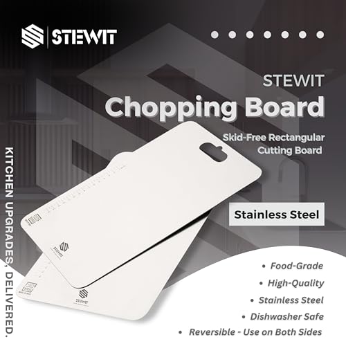 Image of Stewit Large Stainless Steel Cutting Board for Kitchen, Chopping Board for Meat, Vegetables & Fruit, Extra Large Heavy Duty Countertop Surface, Easy to Clean & Durable (32CM x 21CM)