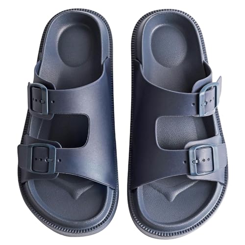 Image of Arch Support Footbed Sandals for Women & Men, Adjustable Double Buckle Comfort Sandals, Cork-Style Cushioned Sole, Casual Walking Slides for Everyday Wear