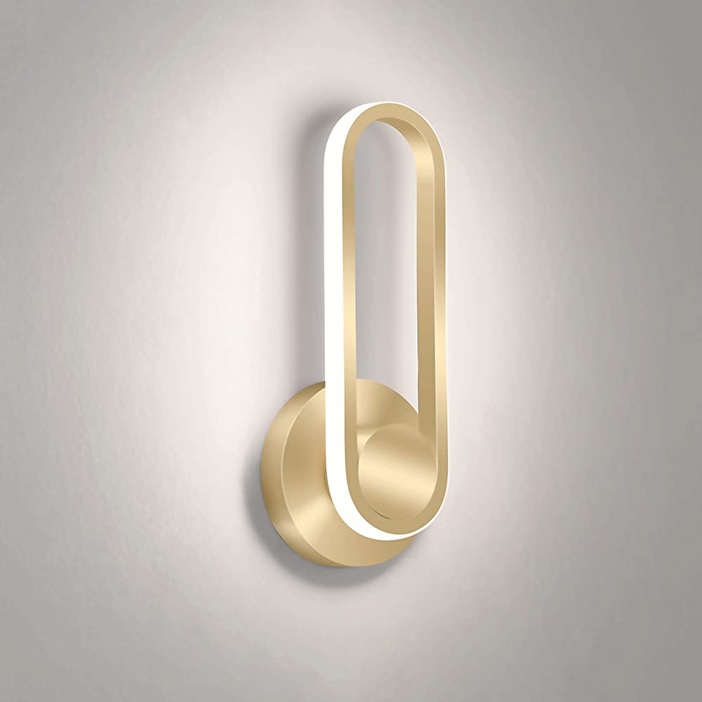 IVEKYKIBC Linear Metal Ring Wall Light Golden Iron Lamp Body + Transparent Acrylic Lampshade Sconces Simple and Luxury Hanging Lights Compatible with Bedroom Corridor LED Modern Chand(Tricolor Light)