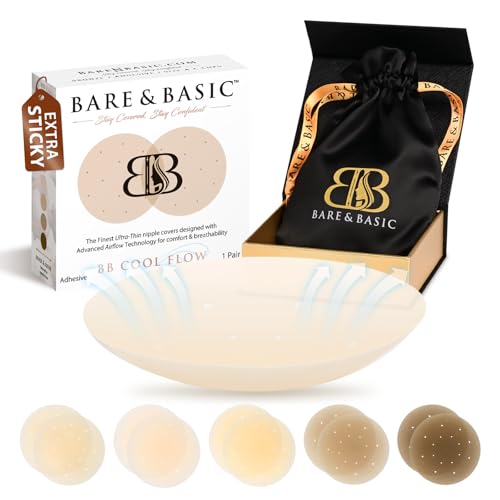 BARE & BASIC Reusable Nipple Covers for Women – Silicone Pasties, Adhesive Nip Covers Reusable, Pasties Cover with Travel Bag