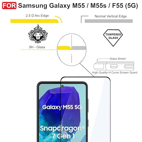Image of CEDO Tempered Glass for Samsung Galaxy M55 / M55s / F55 (5G) | Screen Protector Full HD Quality Tempered Glass Anti-Scratch Edge to Edge Coverage with Easy Installation Kit (Black)