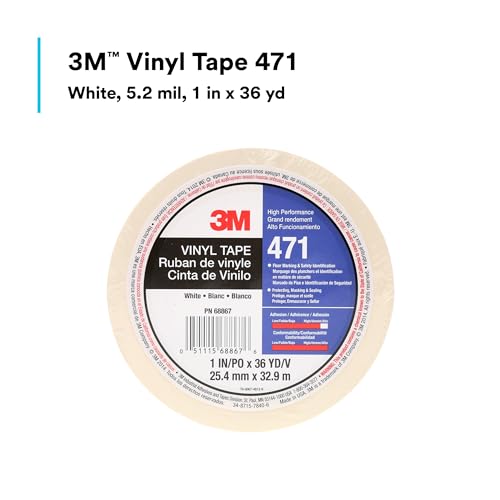 Image of 3M Vinyl Tape 471, 1 in x 36 yd, White, 1 Roll, White Floor Tape, Paint Alternative for Floor Marking, Social Distancing, Color Coding, Safety Marking