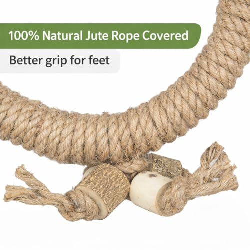 Image of KSK Natural Jute Rope Bird Swing for Medium & Large Parrots | Strong Wooden Perch Hanging Swing Toy | Cage Accessory for African Grey, Amazon, Cockatoo, Macaw