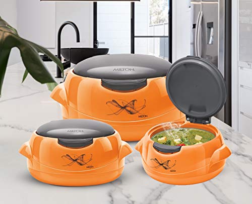 Image of Milton Microwow One Touch Insulated Inner Steel Casserole Jr Set of 3, Orange